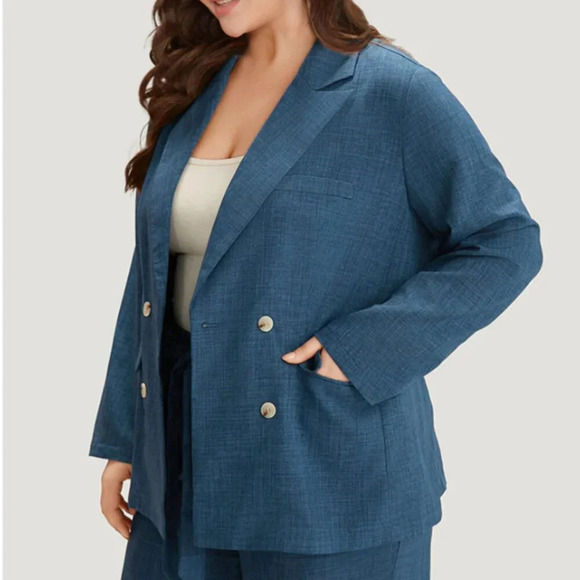 BloomChic Solid Double Breasted Suit Collar Flap Pocket Blazer XL us 14 - Picture 3 of 4